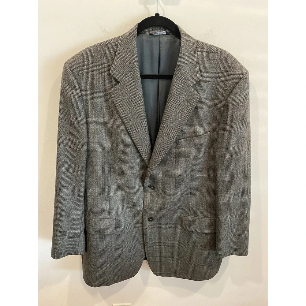 Barneys New York Men' 100% Wool Gray Glen Plaid Blazer Made In Italy 44R